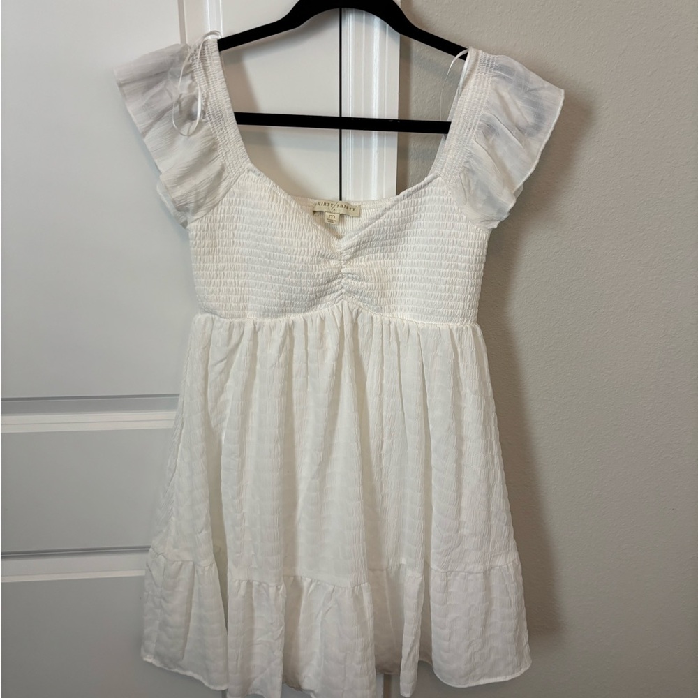 White Ruffle Sleeve Dress